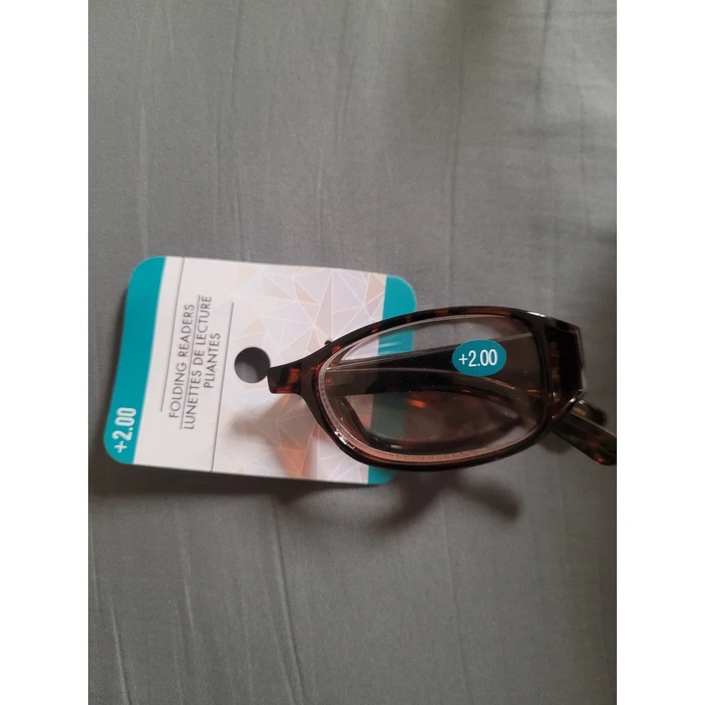 Folding Reading Glasses +2.00 Brown Tortoise Shell Compact Travel Readers